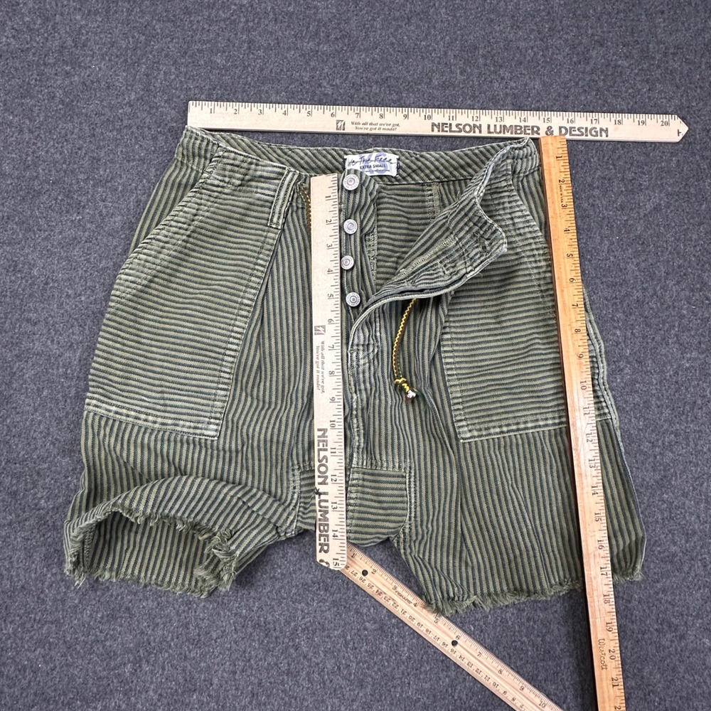 We The Free People Striped Utility Shorts Green Khaki Cotton XS Button Fly Boho - Picture 4 of 5